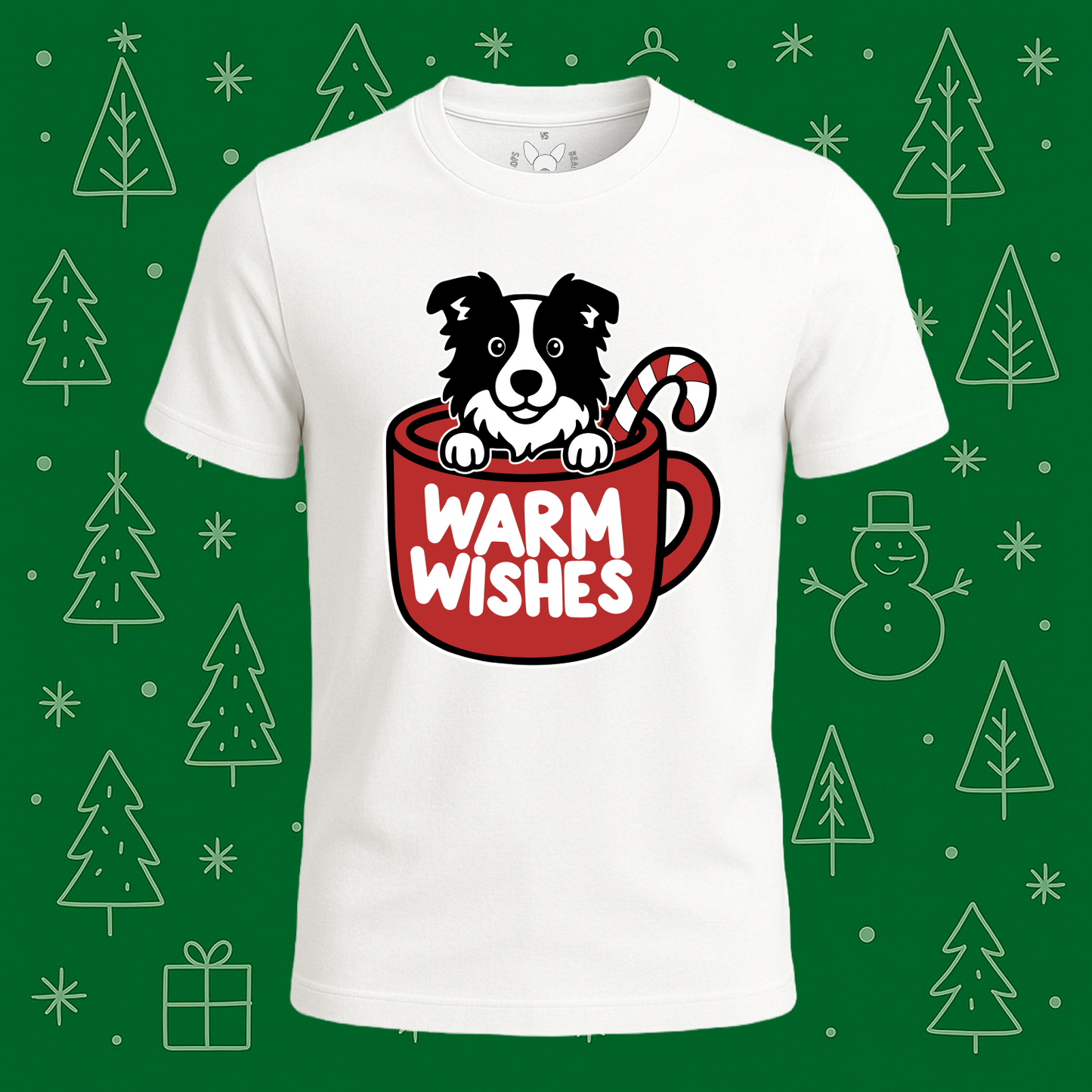 Border Collie Warm Wishes Tee - Feature Print