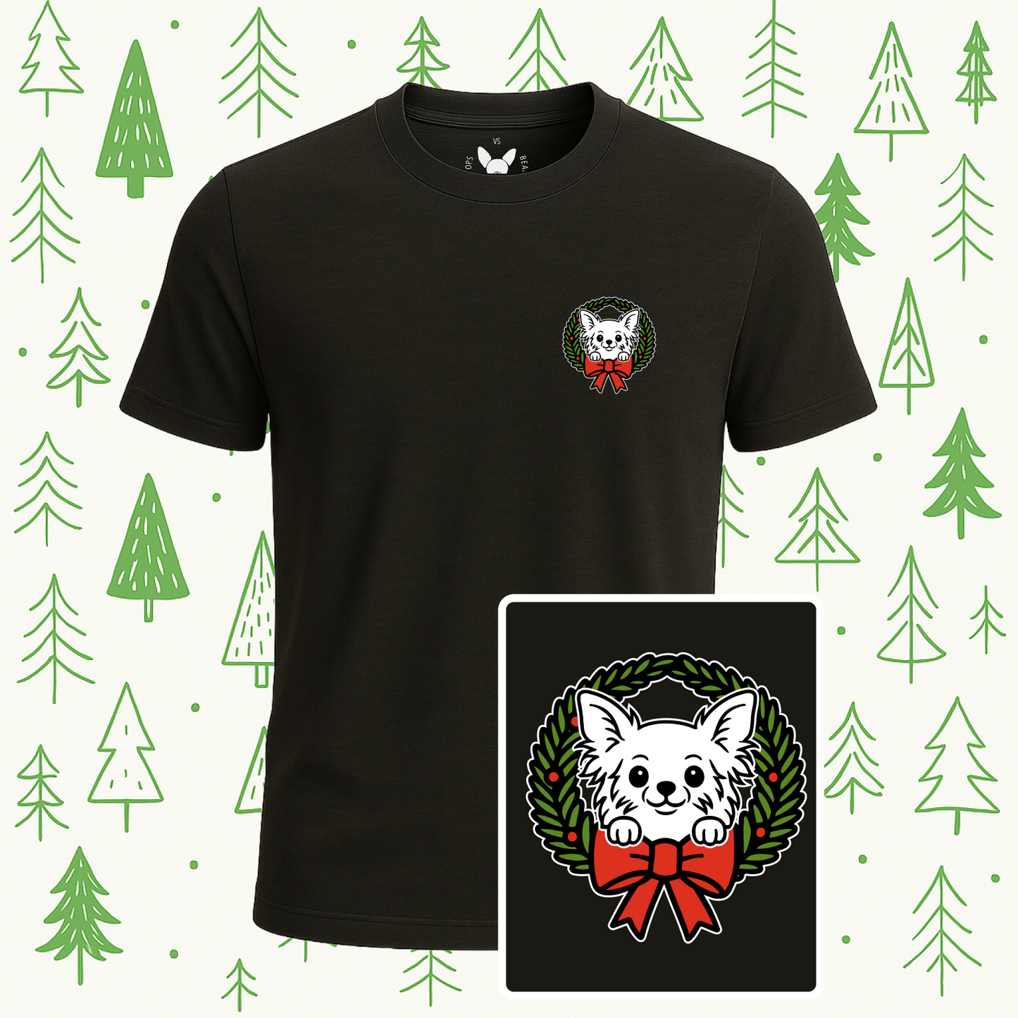 Long Haired Chihuahua Holiday Wreath Tee