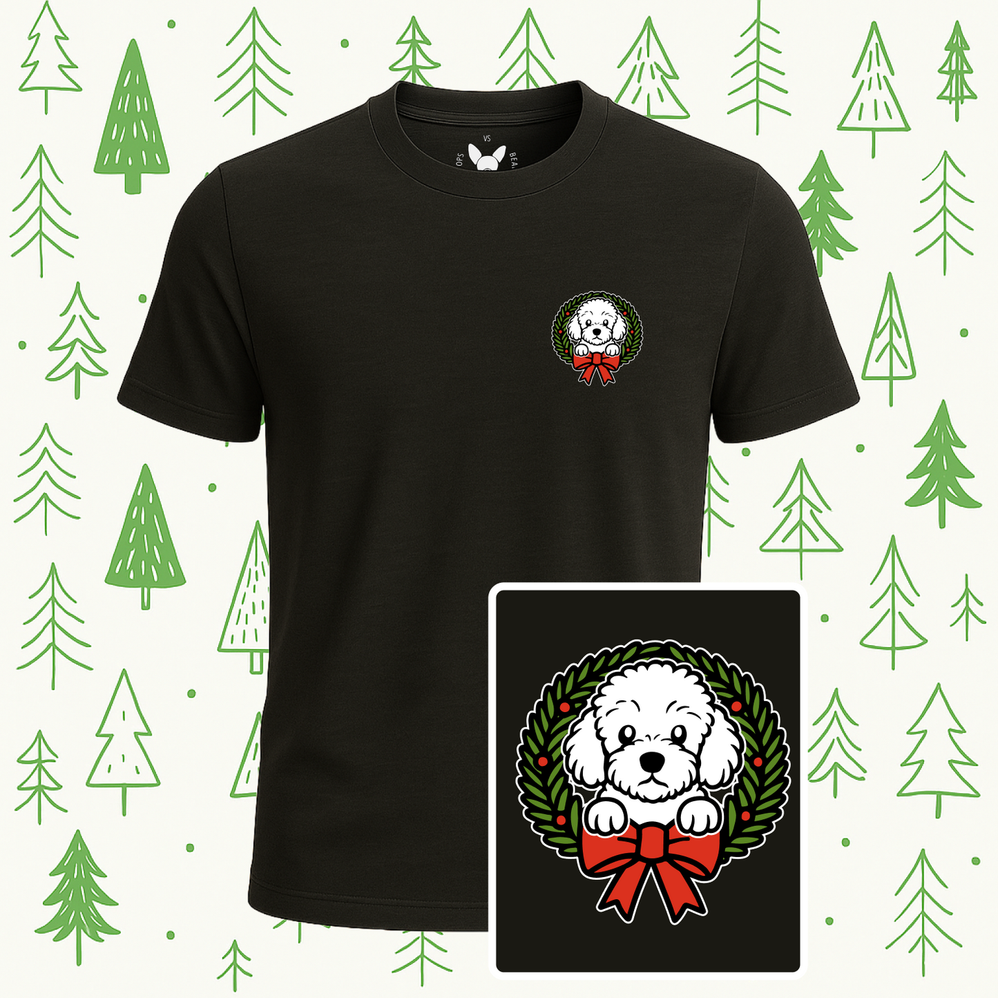 Bichon Frise Holiday Wreath Tee