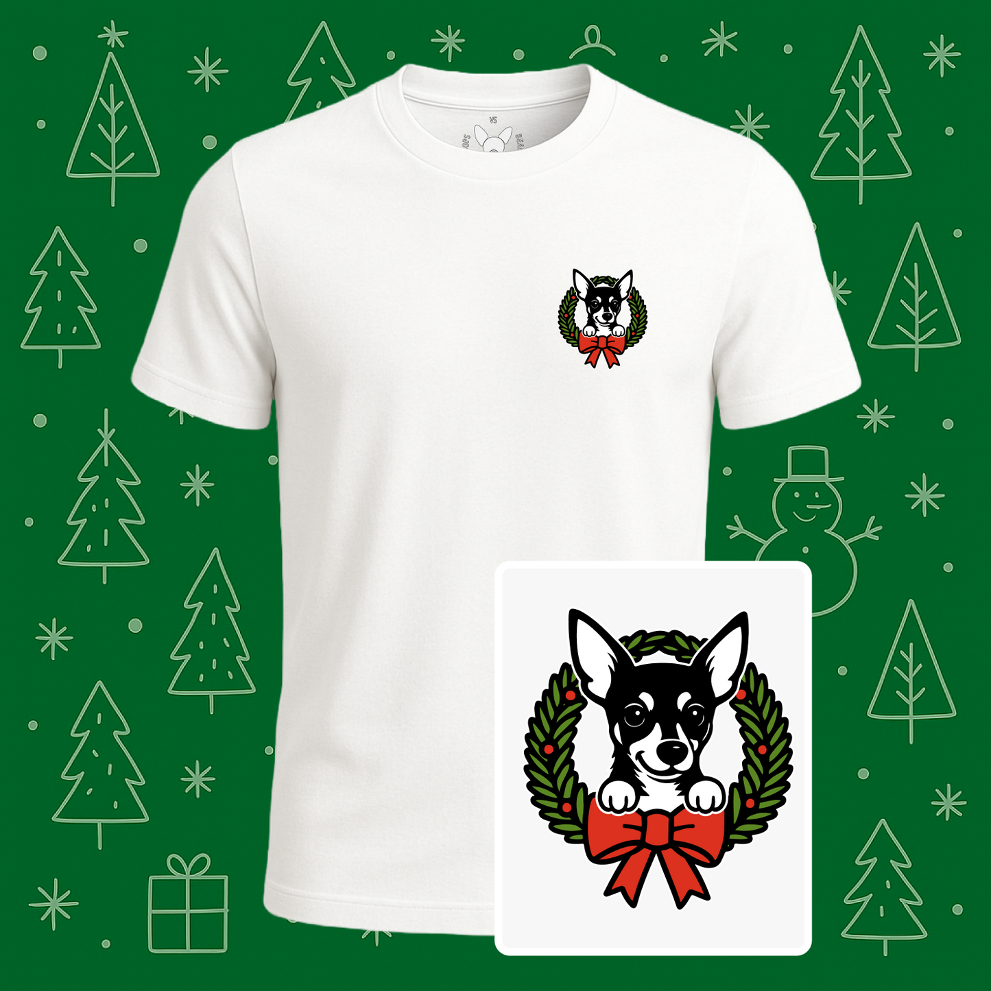 Miniature Pinscher (Min Pin) Holiday Wreath Tee