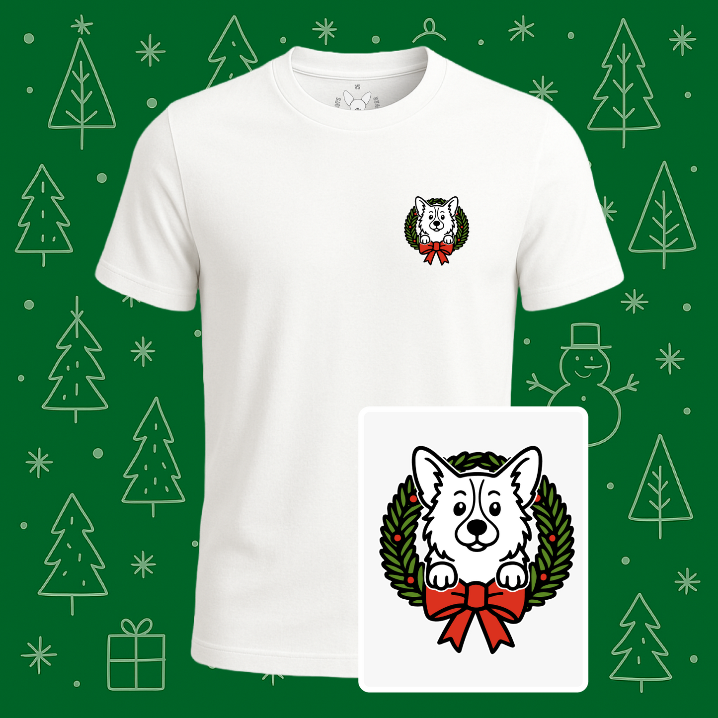 Pembroke Welsh Corgi Holiday Wreath Tee