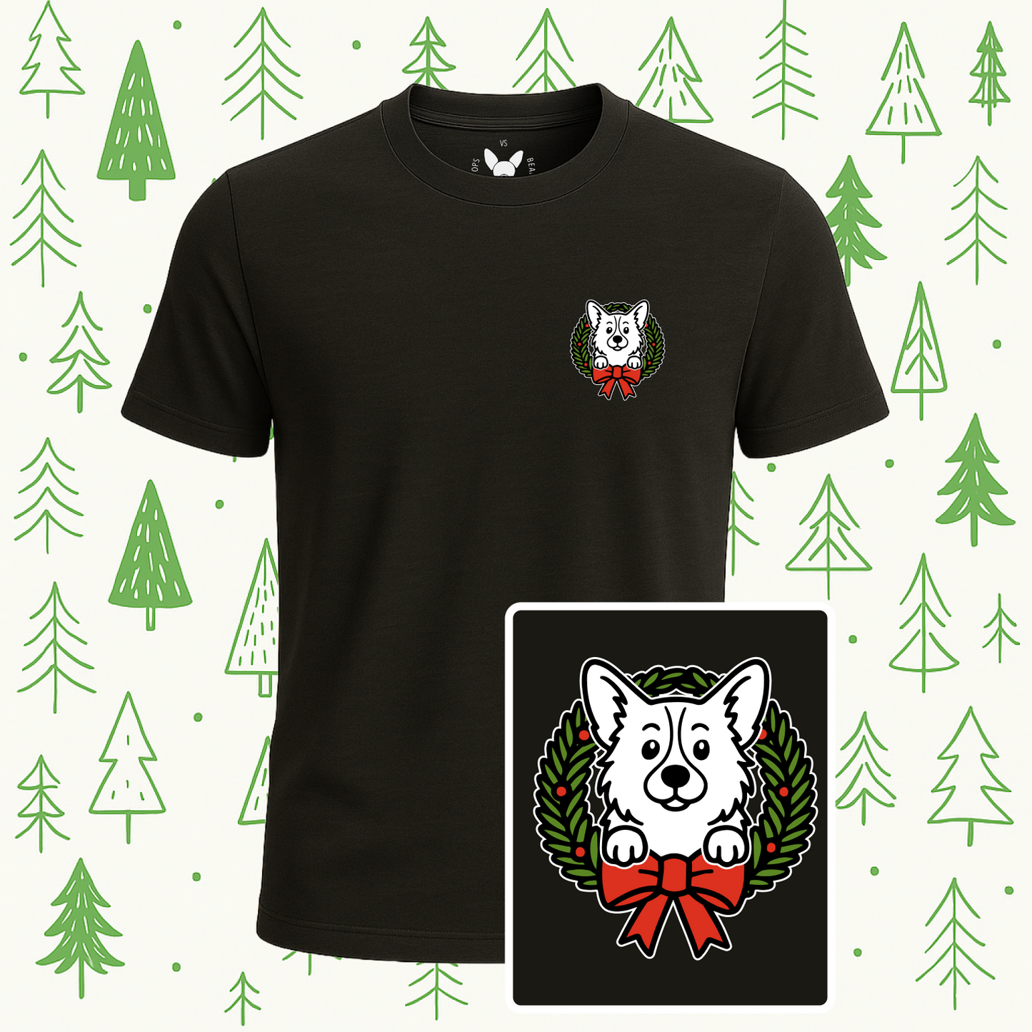 Pembroke Welsh Corgi Holiday Wreath Tee