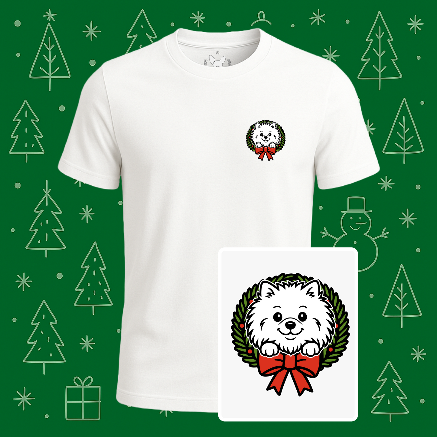 Pomeranian Holiday Wreath Tee
