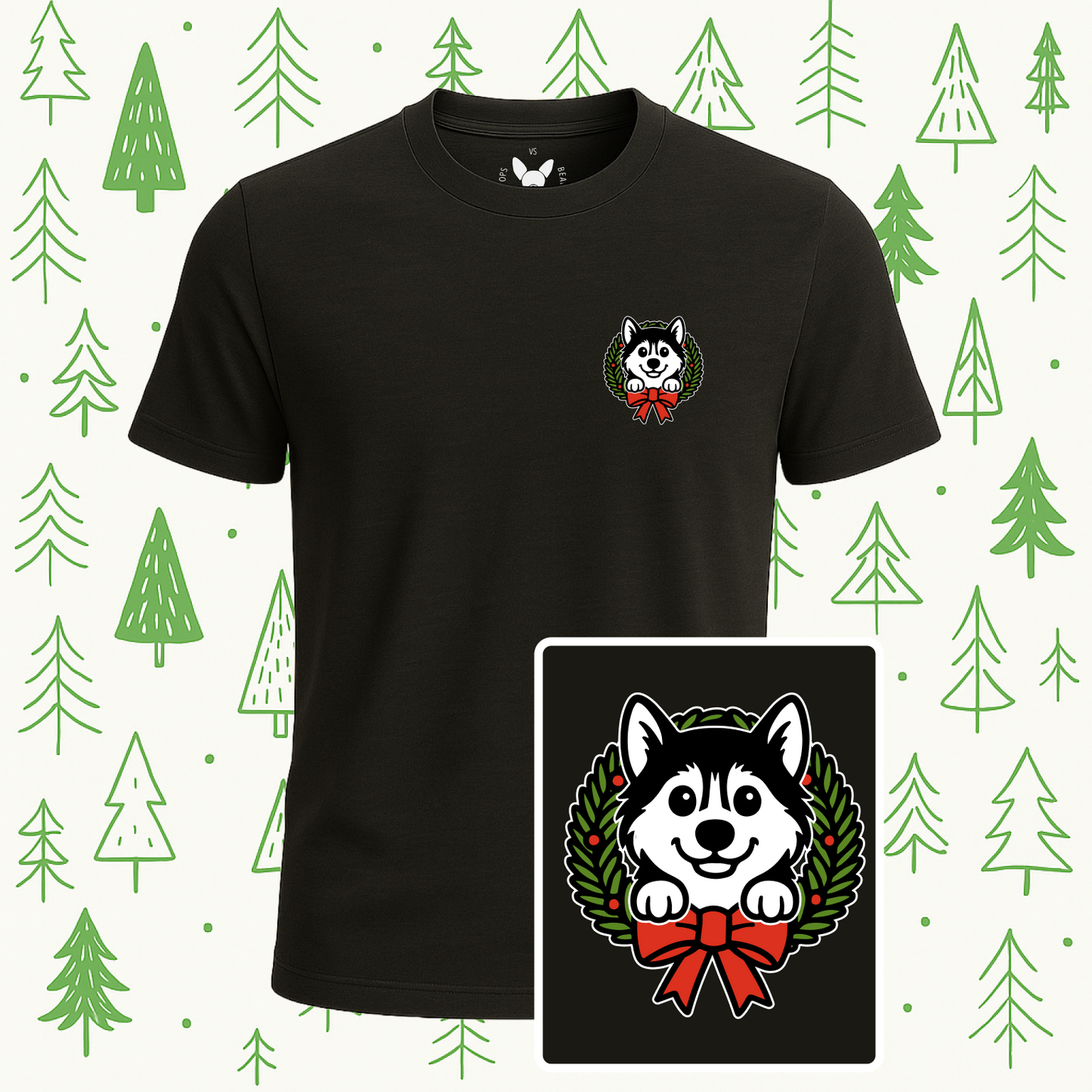 Siberian Husky Holiday Wreath Tee