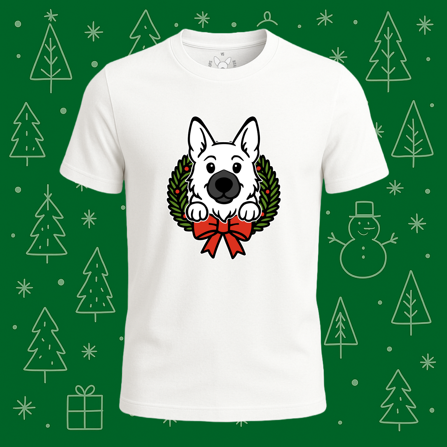 German Shepherd Holiday Wreath Tee - Feature Print