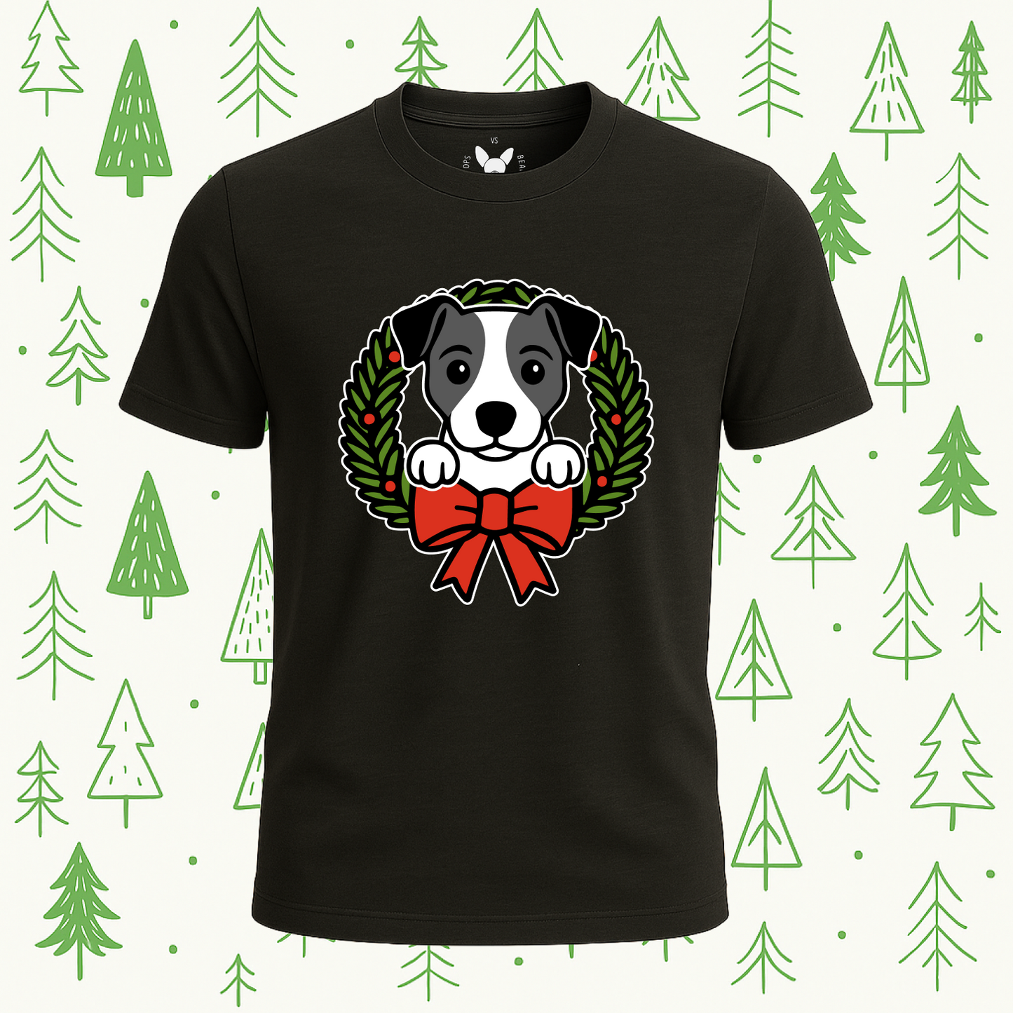 Jack Russell Terrier Holiday Wreath Tee - Feature Print