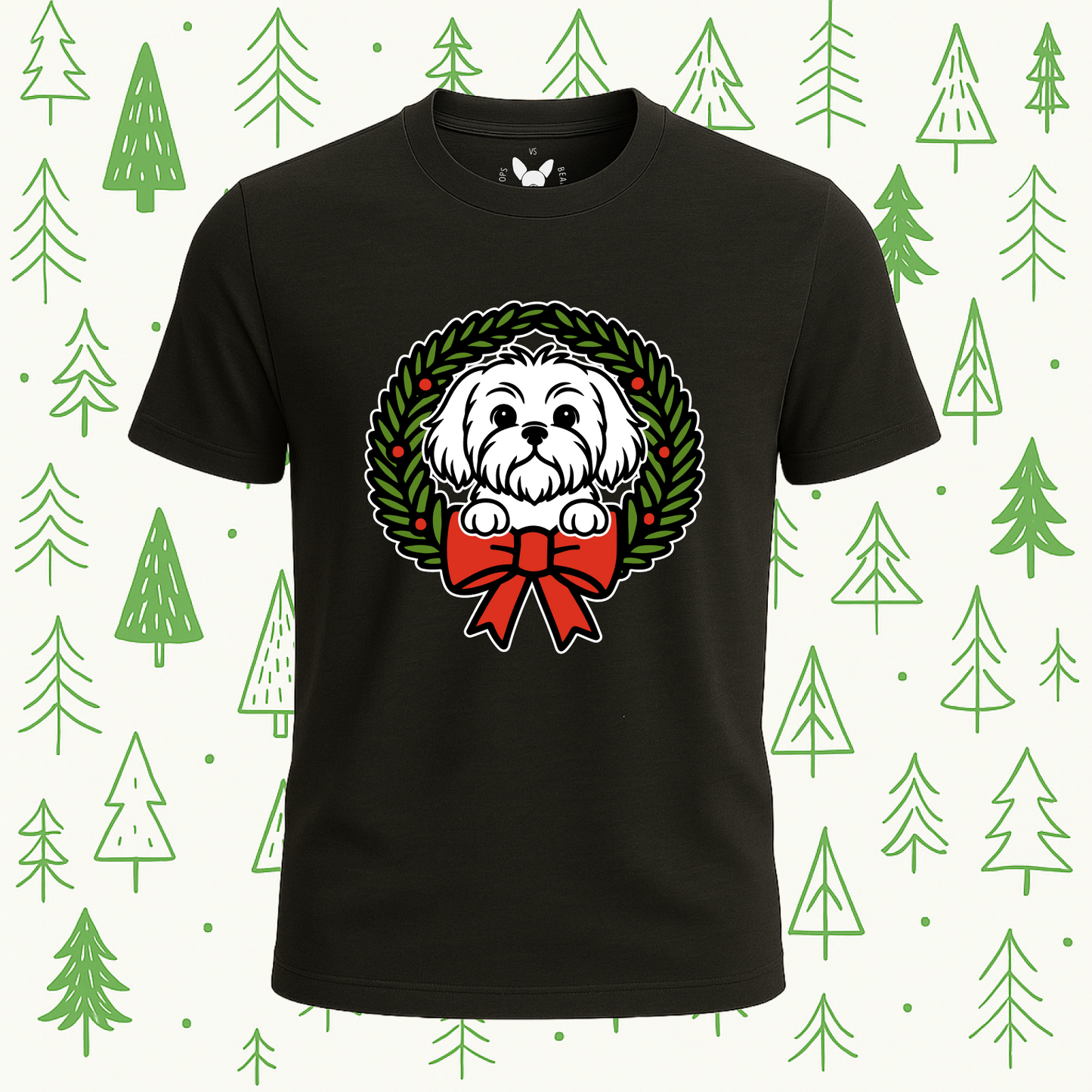 Shih Tzu Holiday Wreath Tee - Feature Print