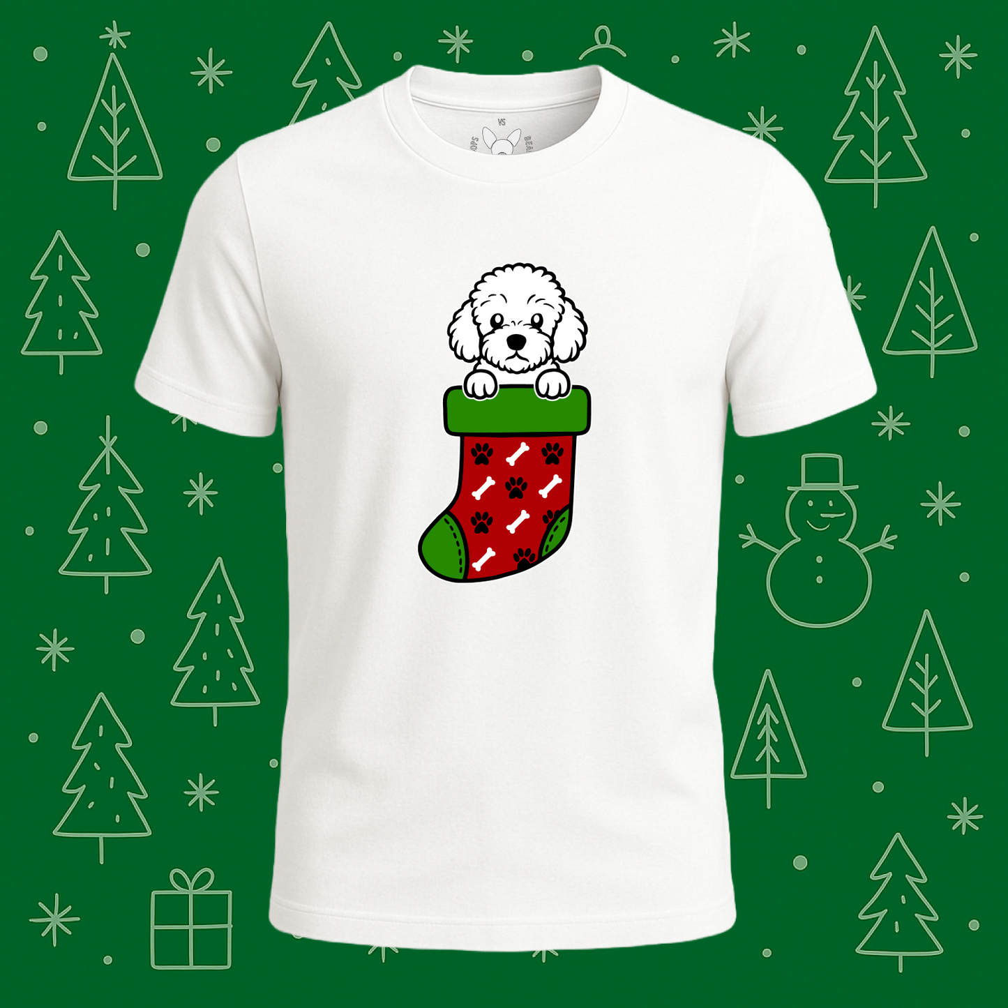 Bichon Frise Christmas Stocking Tee - Feature Print