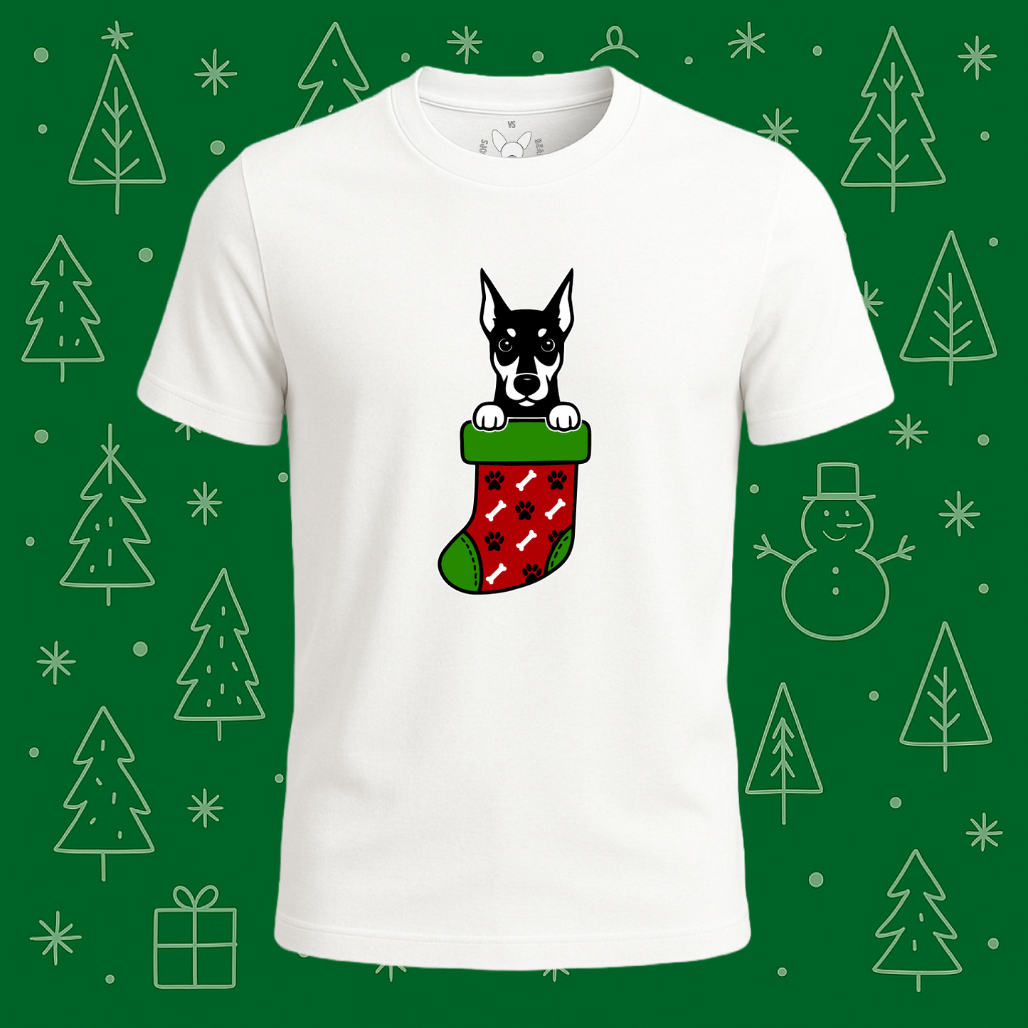 Doberman Christmas Stocking Tee - Feature Print