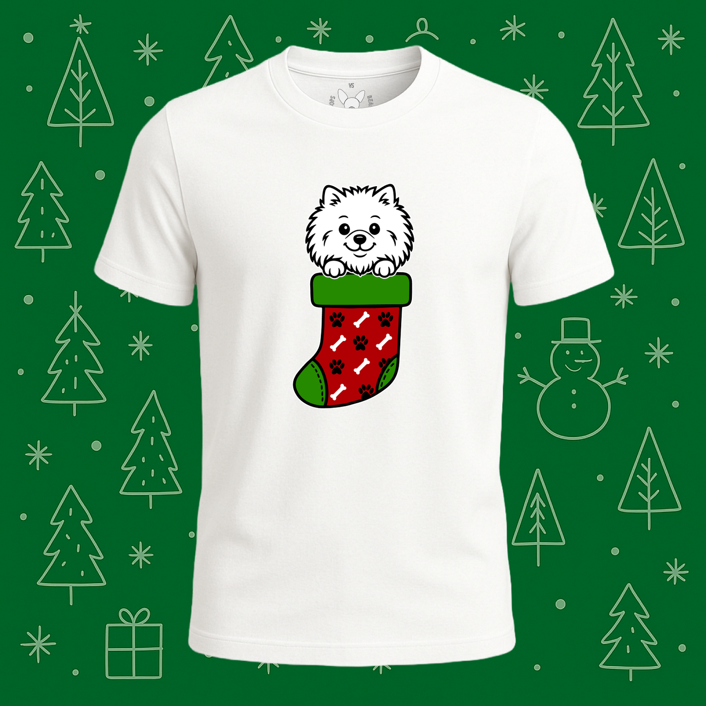 Pomeranian Christmas Stocking Tee - Feature Print