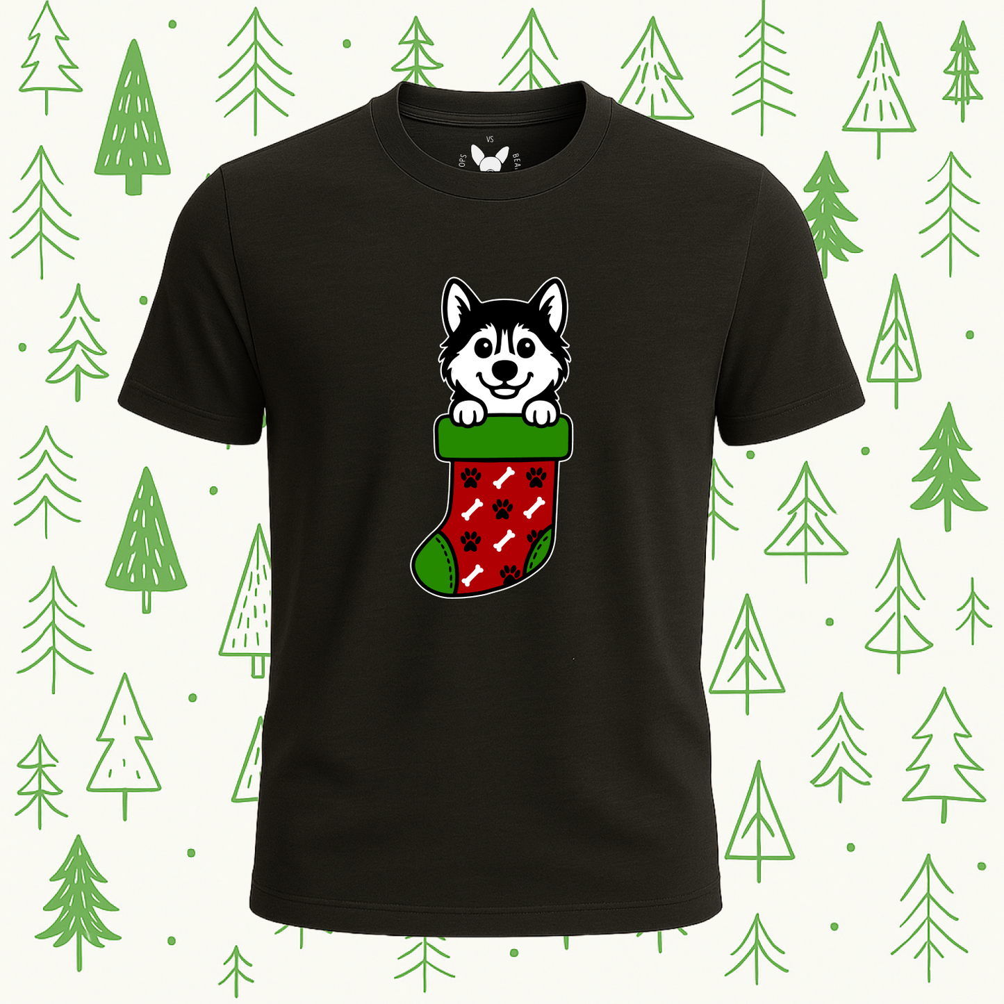 Siberian Husky Christmas Stocking Tee - Feature Print