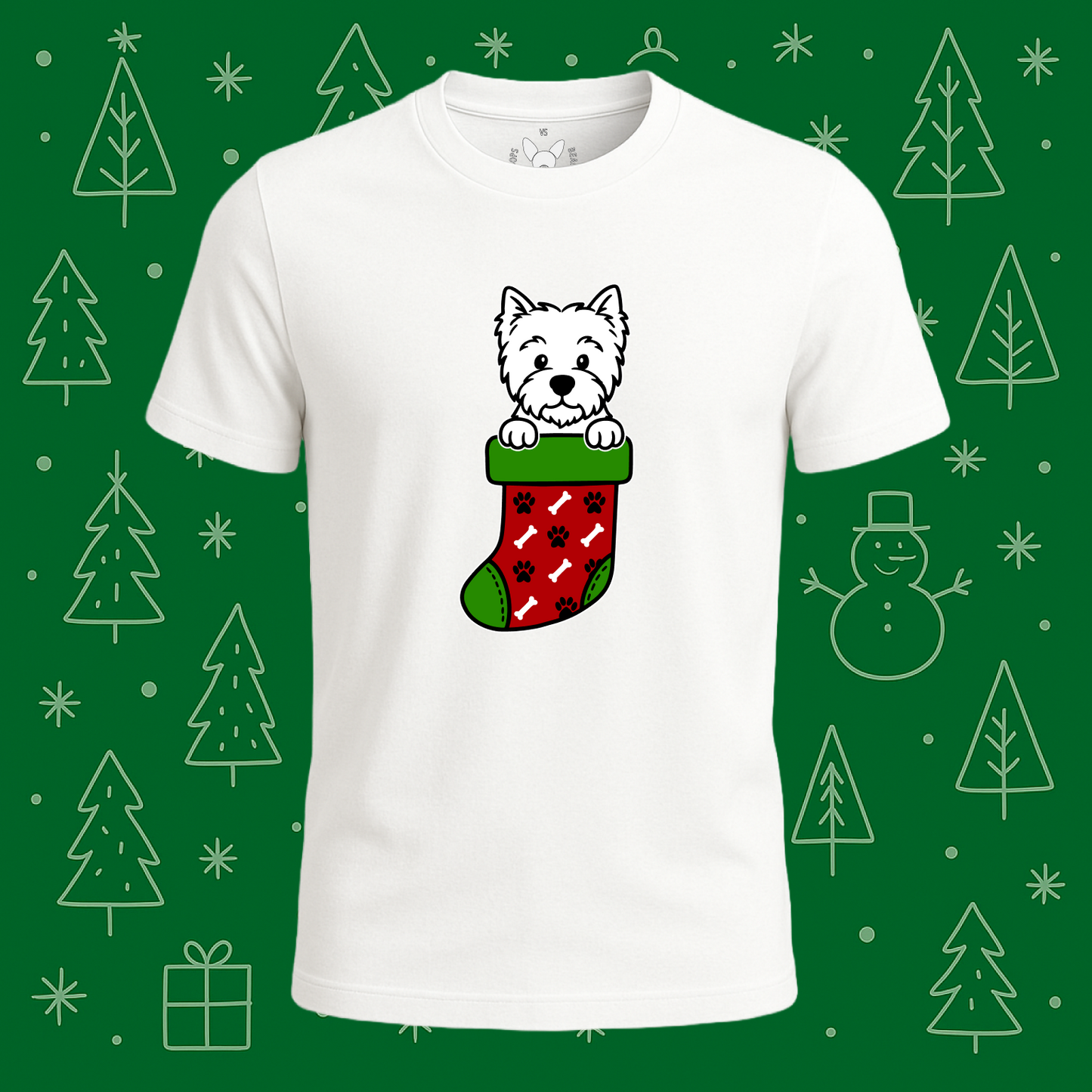 West Highland Terrier (Westie) Christmas Stocking Tee - Feature Print