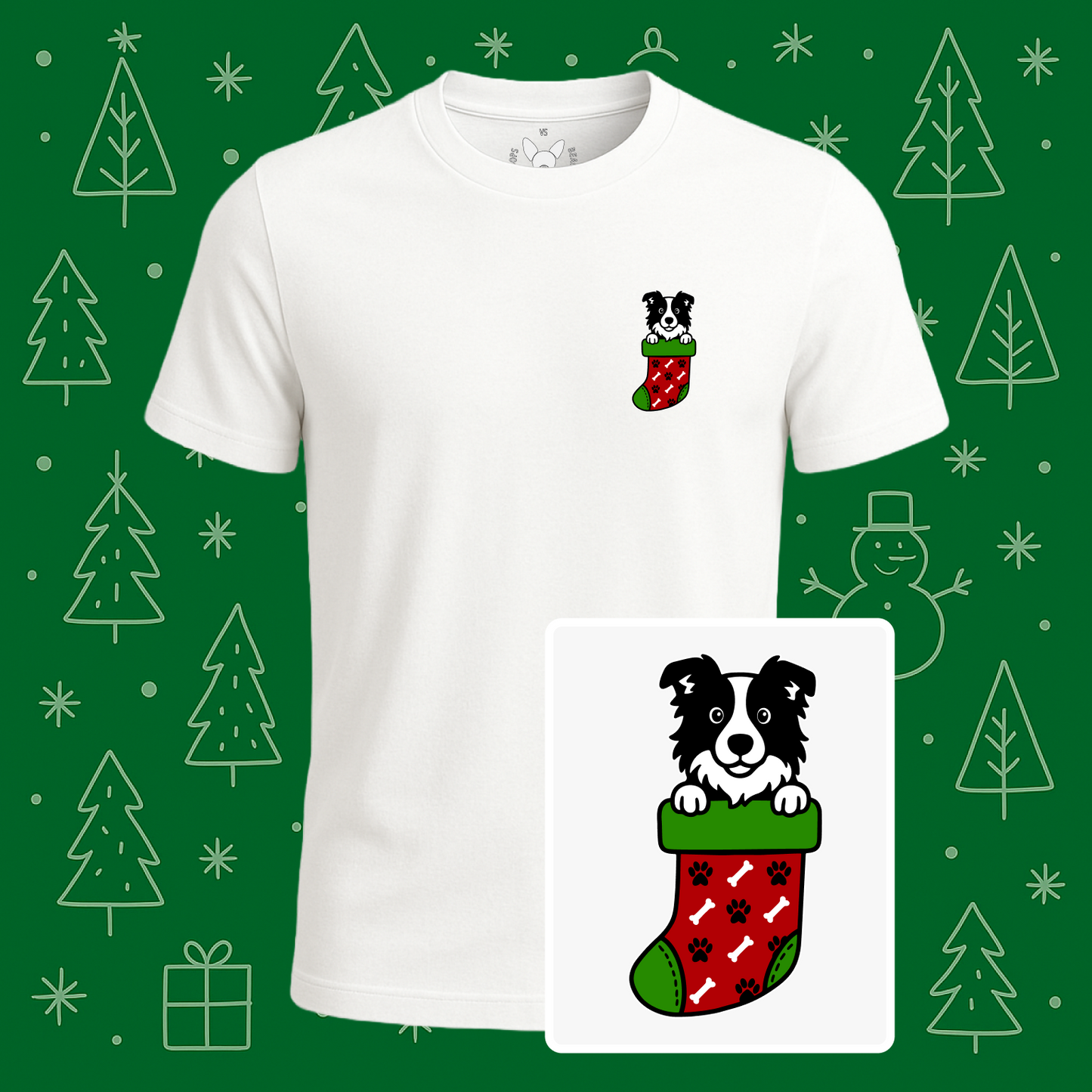 Border Collie Christmas Stocking Tee