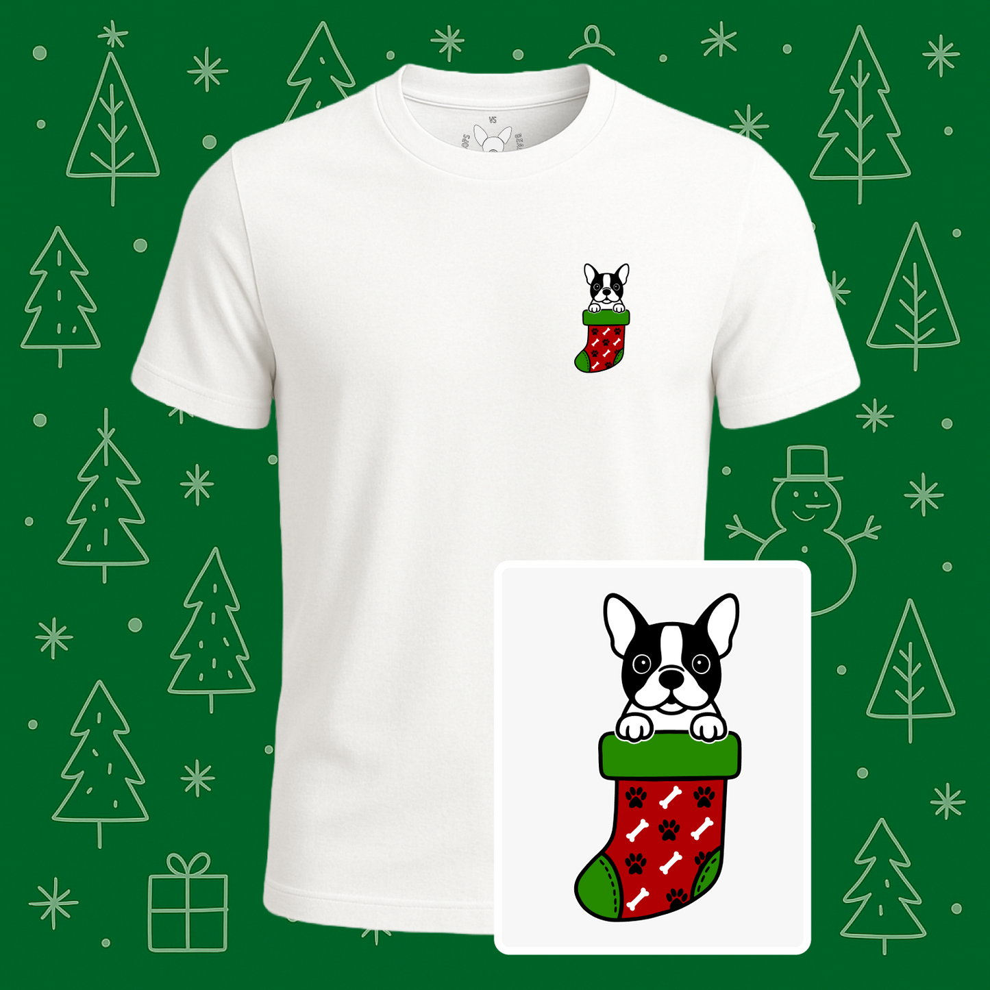 Boston Terrier Christmas Stocking Tee