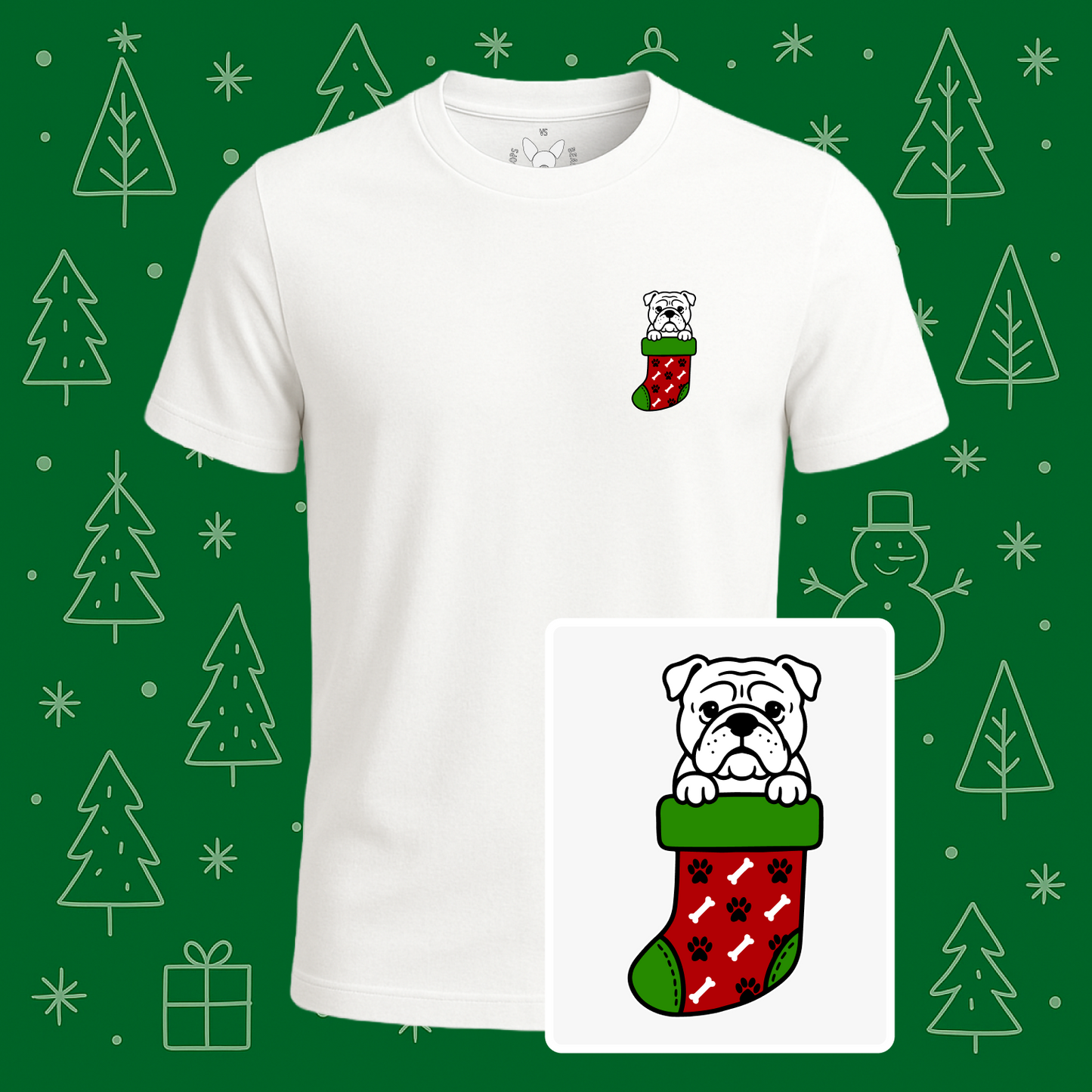 English Bulldog Christmas Stocking Tee