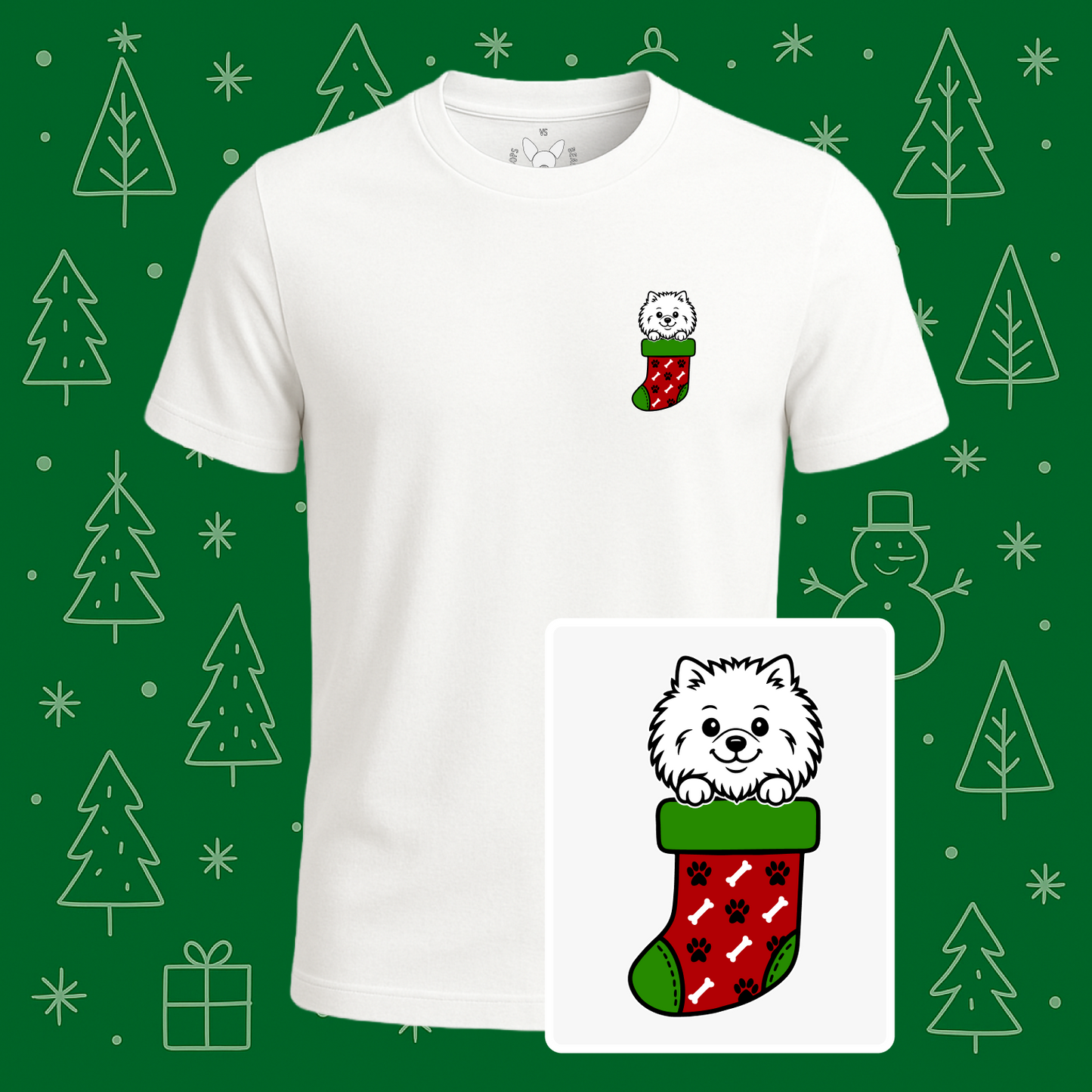 Pomeranian Christmas Stocking Tee