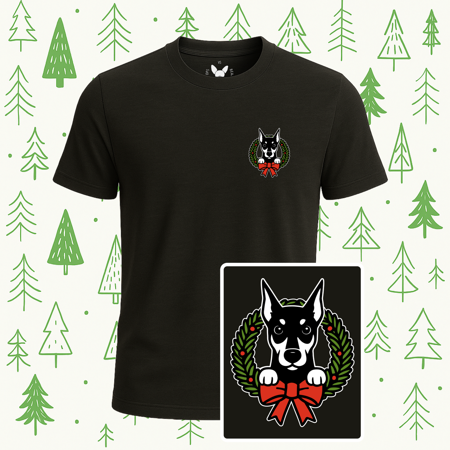 Doberman Holiday Wreath Tee