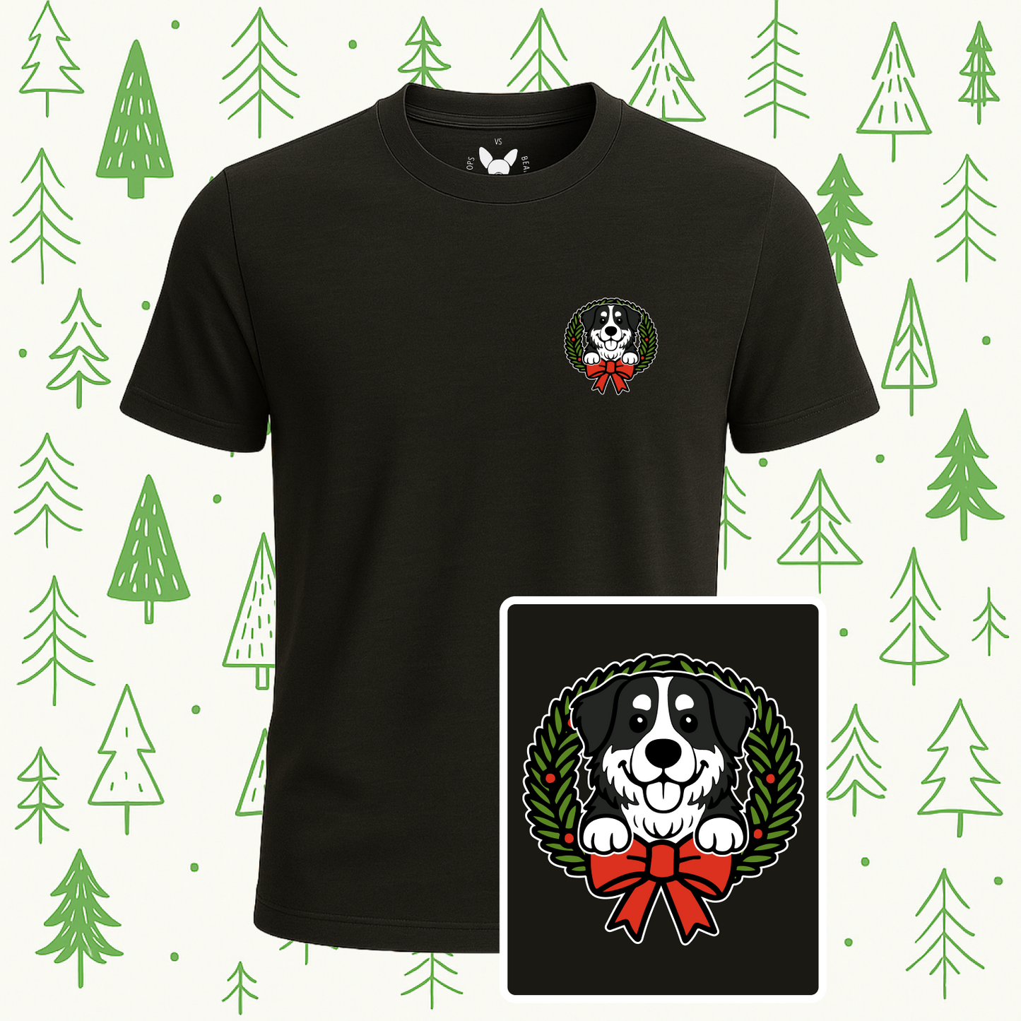 Bernese Mountain Dog Holiday Wreath Tee
