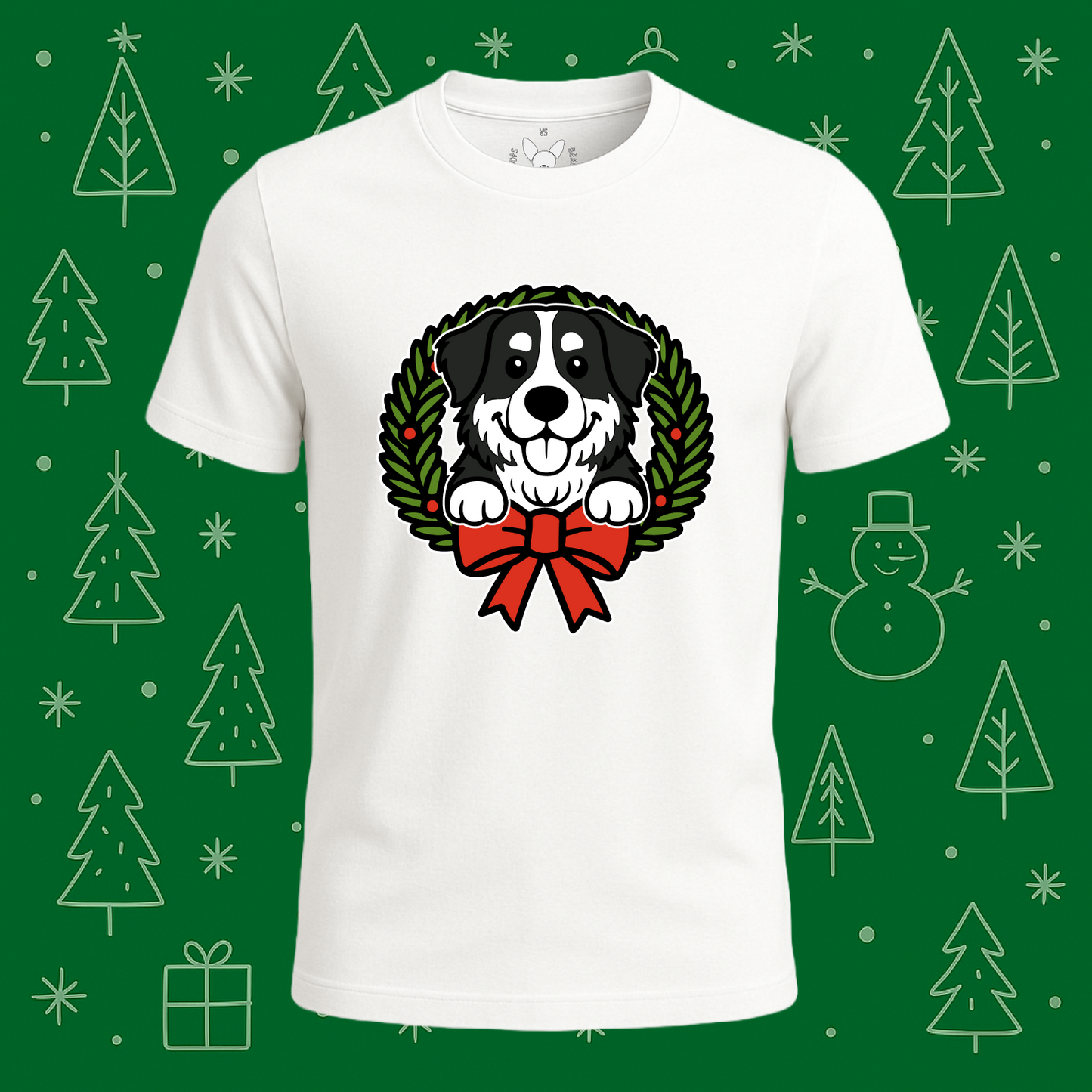 Bernese Mountain Dog Holiday Wreath Tee - Feature Print