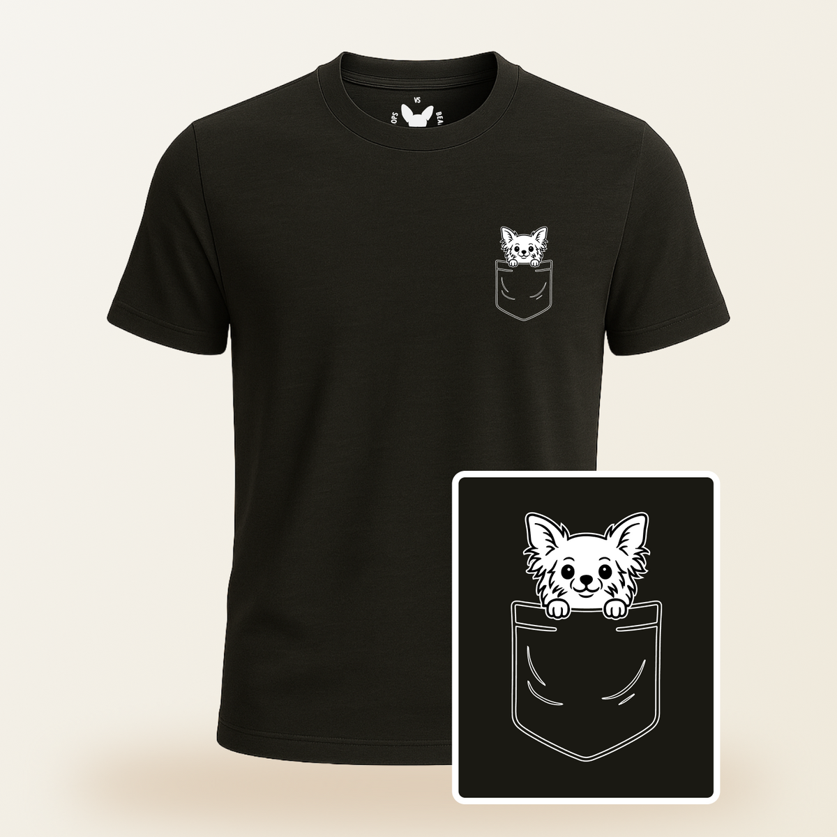 Long Haired Chihuahua Pocket-Print Tee