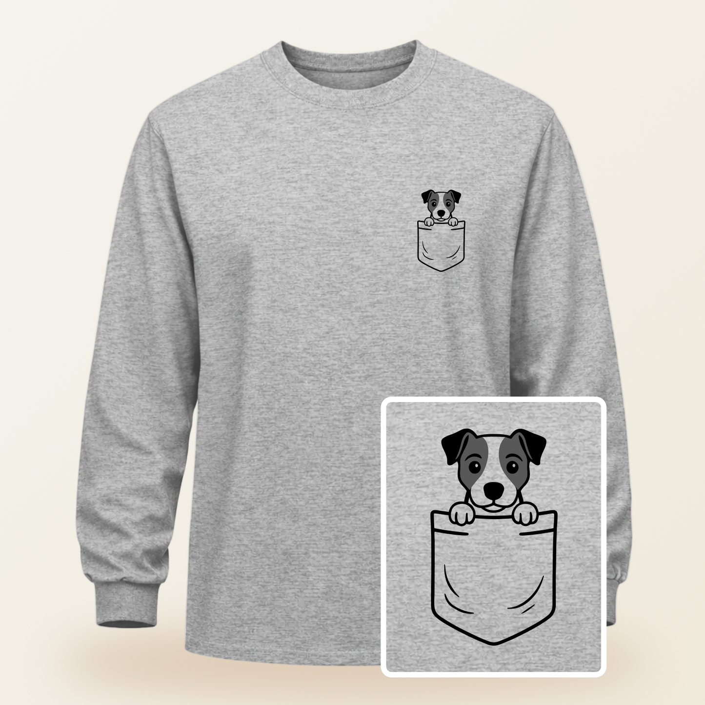 Jack Russell Terrier Pocket-Print Long Sleeve Tee