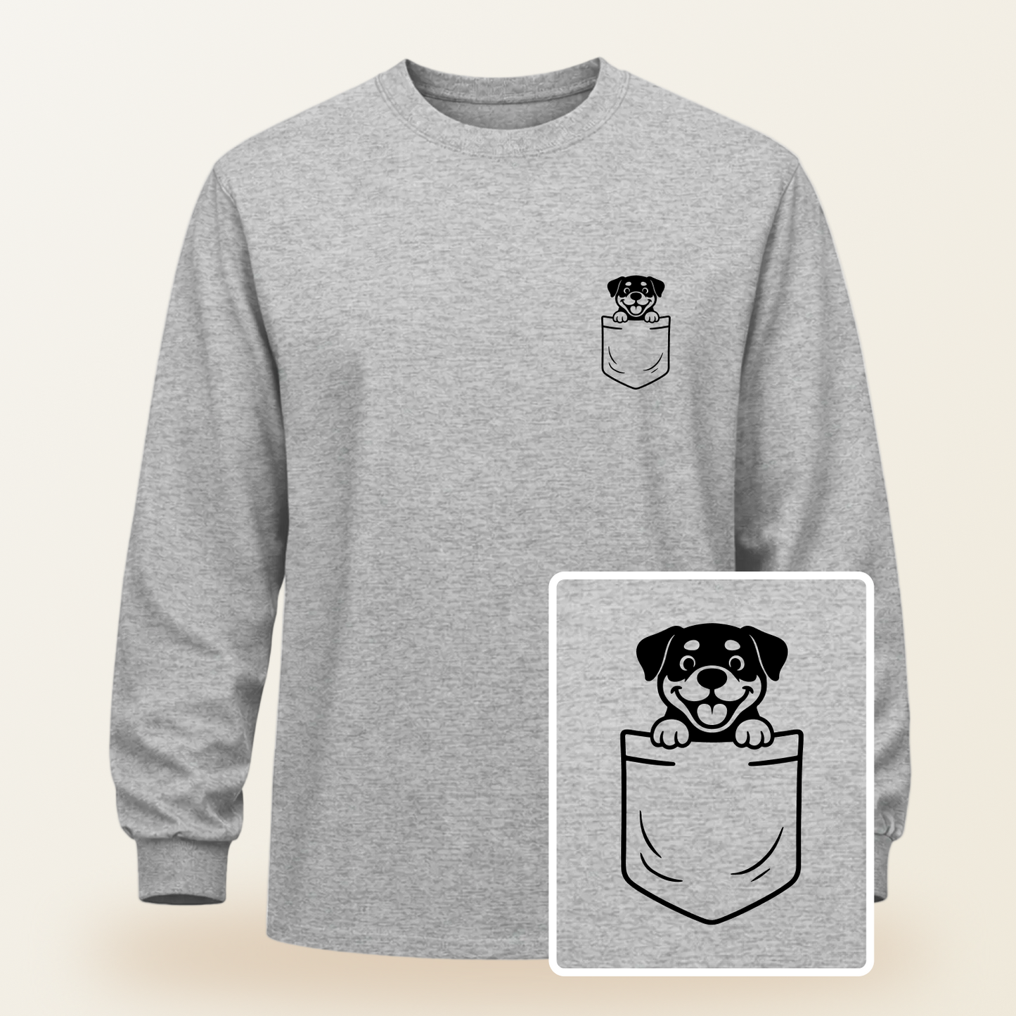 Rottweiler Pocket-Print Long Sleeve Tee