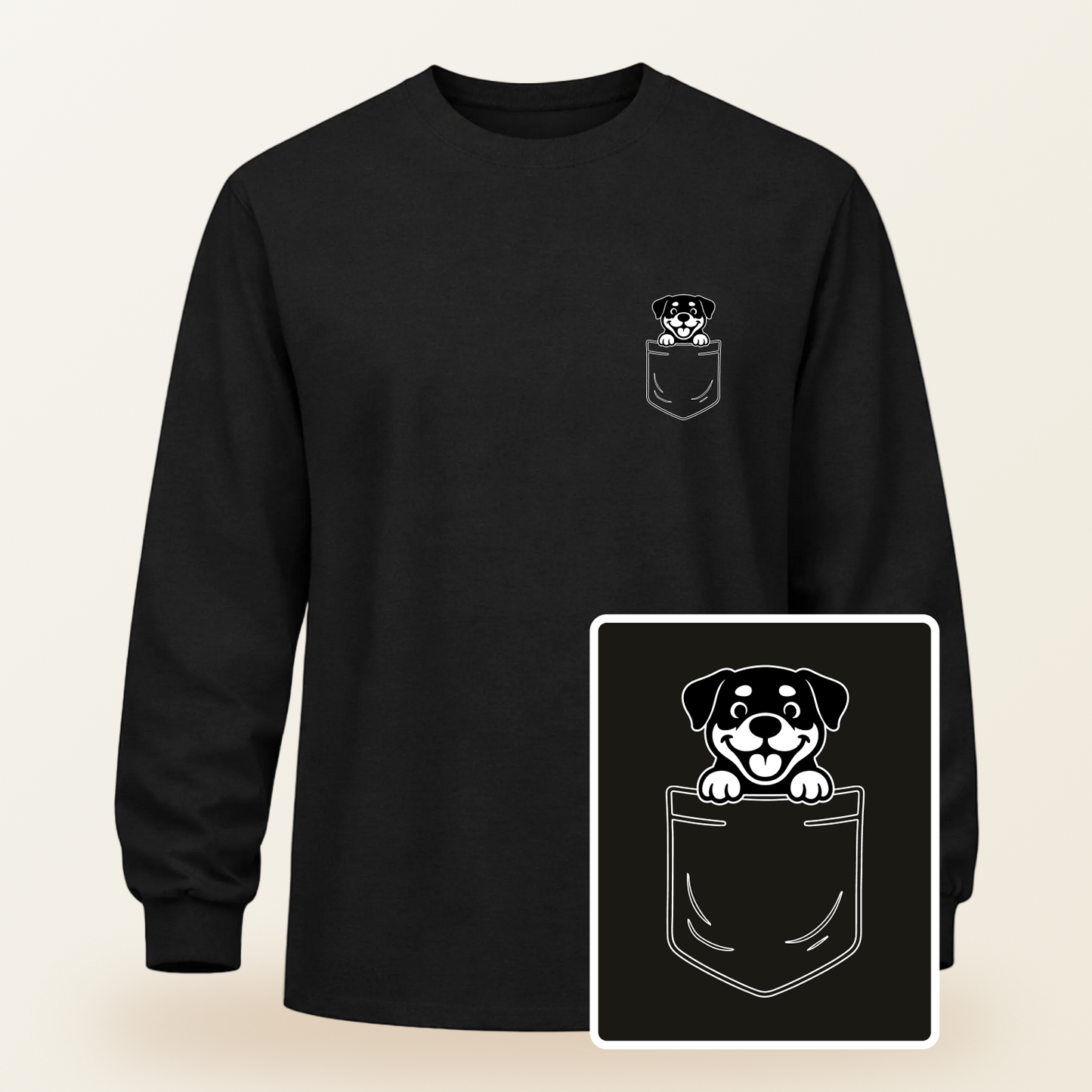 Rottweiler Pocket-Print Long Sleeve Tee