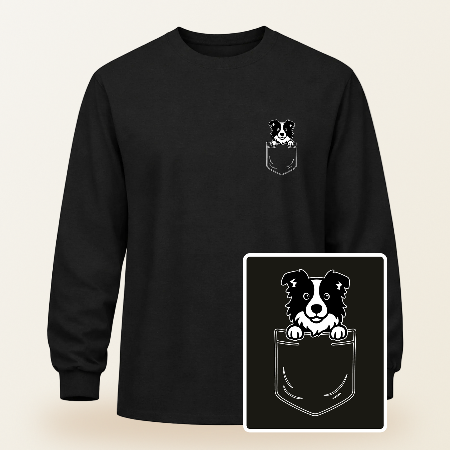 Border Collie Pocket-Print Long Sleeve Tee