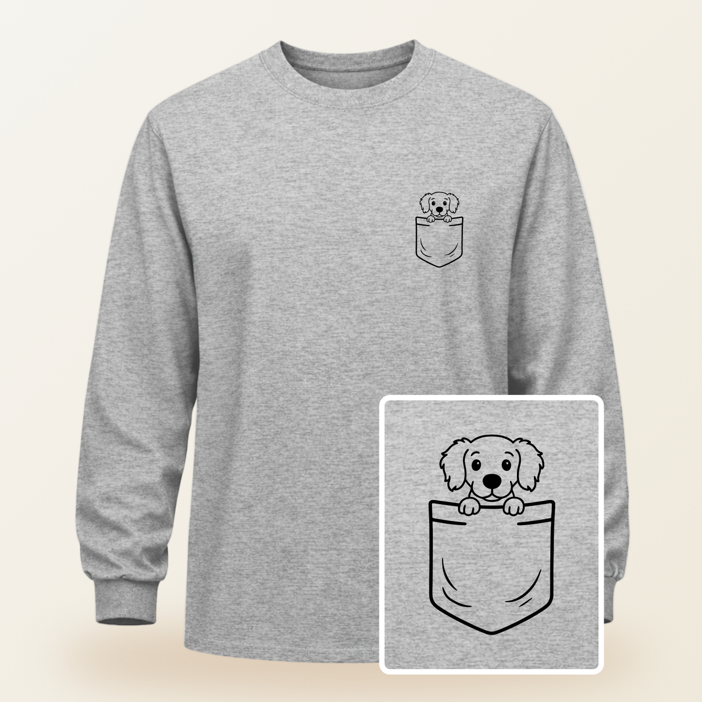 Long Haired Dachshund Pocket-Print Long Sleeve Tee