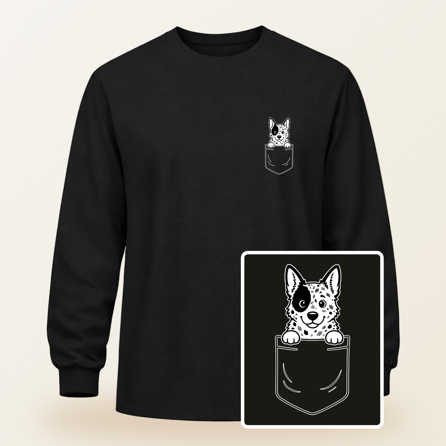 Australian Cattle Dog Pocket-Print Long Sleeve Tee