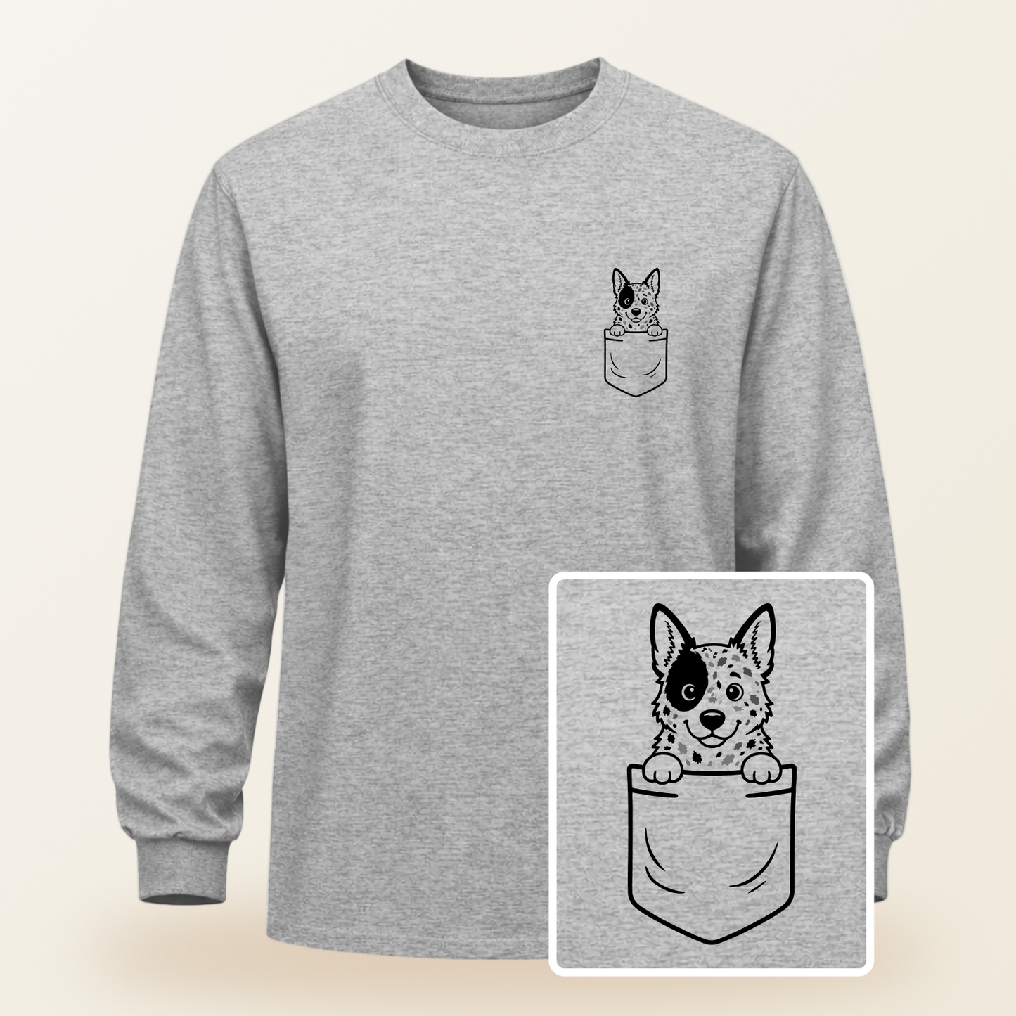 Australian Cattle Dog Pocket-Print Long Sleeve Tee