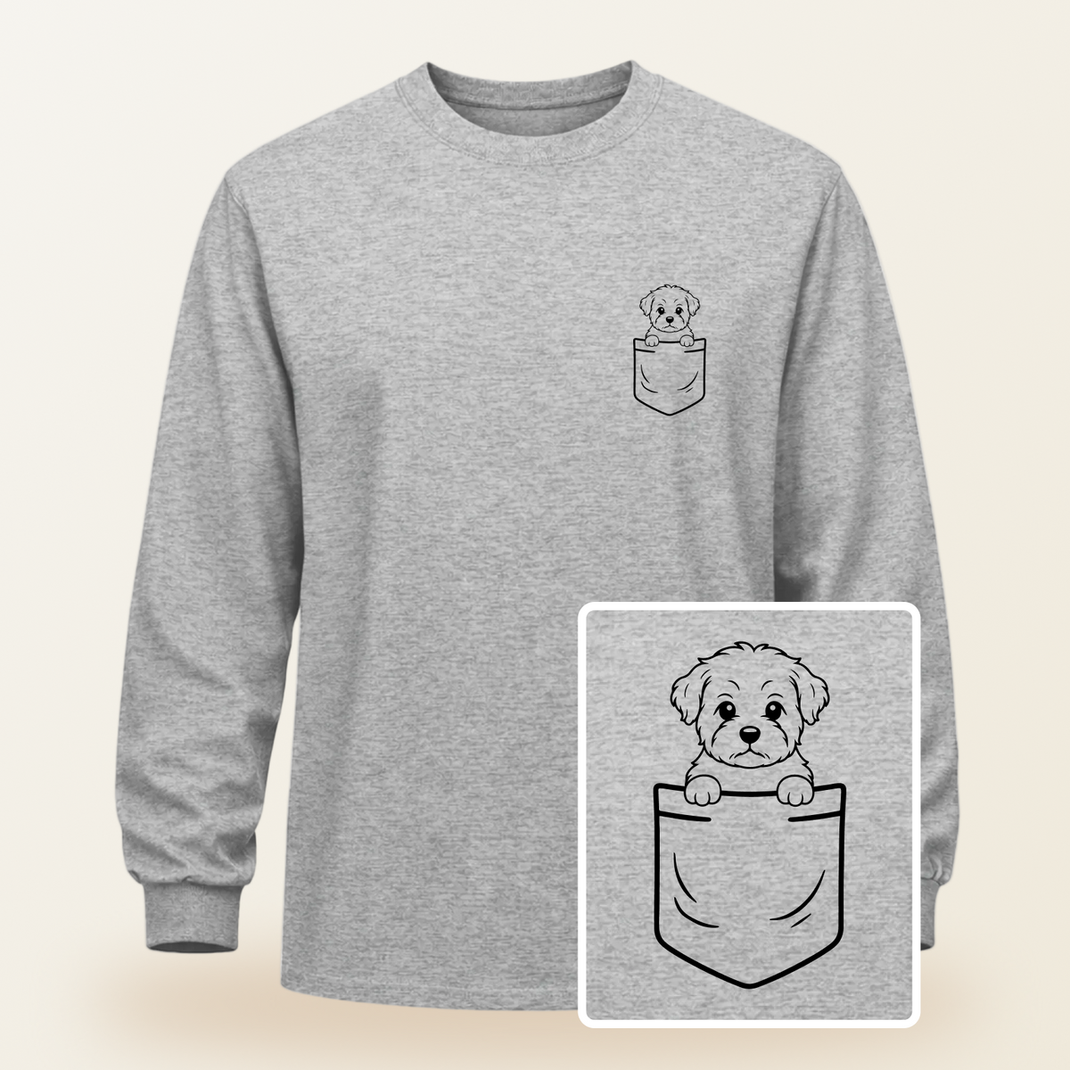 Shorkie Pocket-Print Long Sleeve Tee