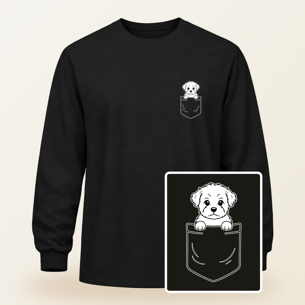 Shorkie Pocket-Print Long Sleeve Tee
