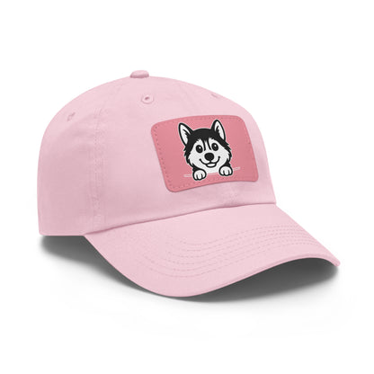 Siberian Husky Dad Hat – Unisex Leather Patch Adjustable Cap