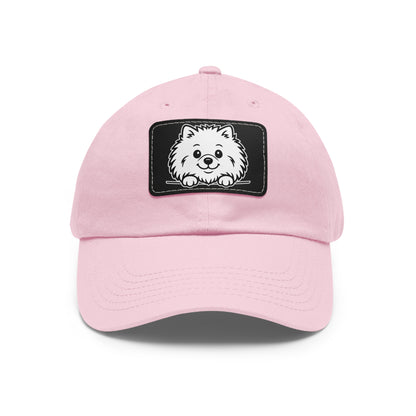 Pomeranian Dad Hat – Unisex Leather Patch Adjustable Cap