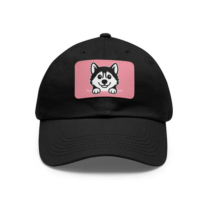 Siberian Husky Dad Hat – Unisex Leather Patch Adjustable Cap