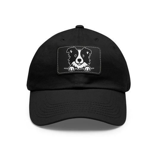 Border Collie Dad Hat – Unisex Leather Patch Adjustable Cap