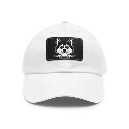 Siberian Husky Dad Hat – Unisex Leather Patch Adjustable Cap