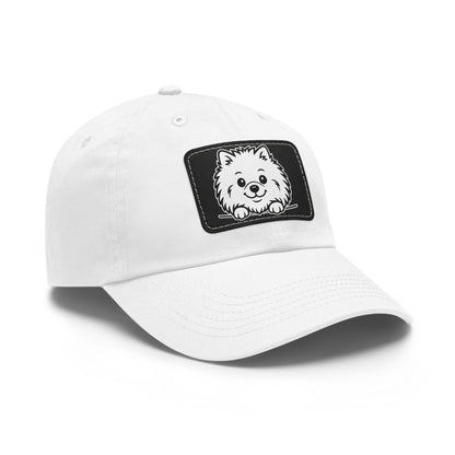Pomeranian Dad Hat – Unisex Leather Patch Adjustable Cap