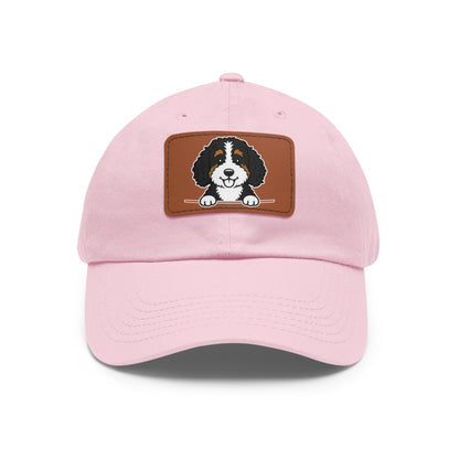 Bernedoodle Dad Hat – Unisex Leather Patch Adjustable Cap