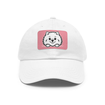 Pomeranian Dad Hat – Unisex Leather Patch Adjustable Cap