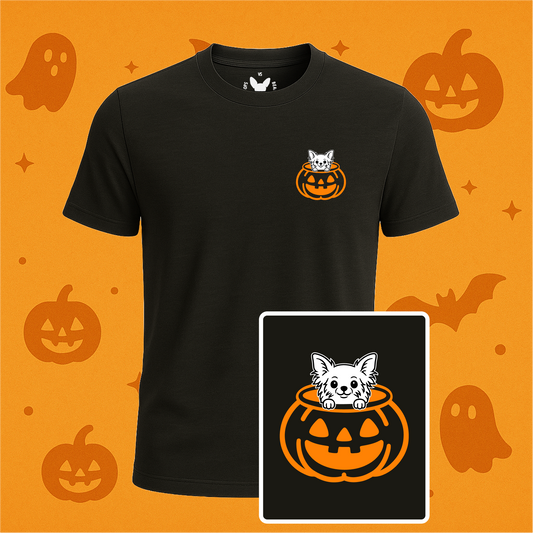 Long Haired Chihuahua Halloween Pumpkin Pup Tees