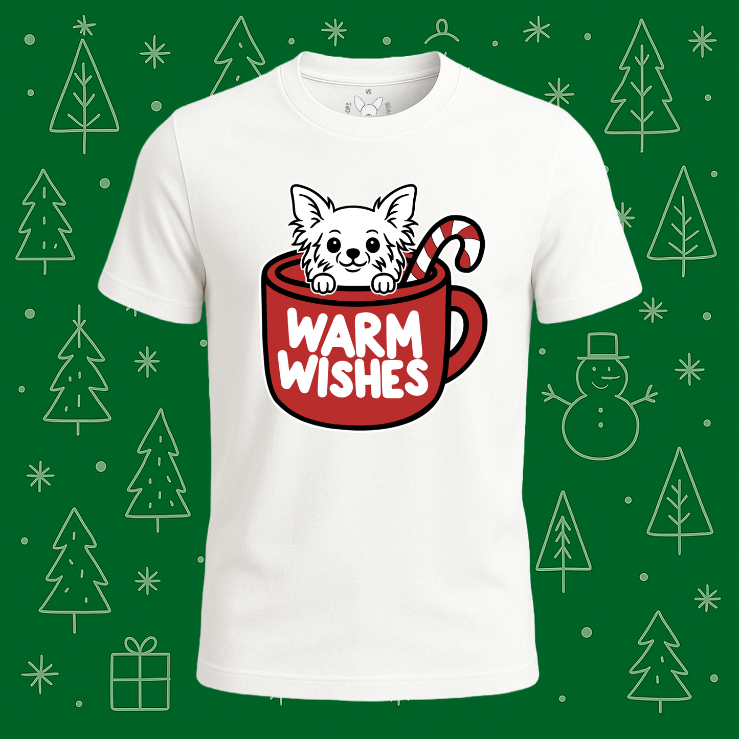 Long Haired Chihuahua Warm Wishes Tee - Feature Print