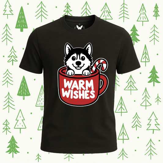 Siberian Husky Warm Wishes Tee - Feature Print