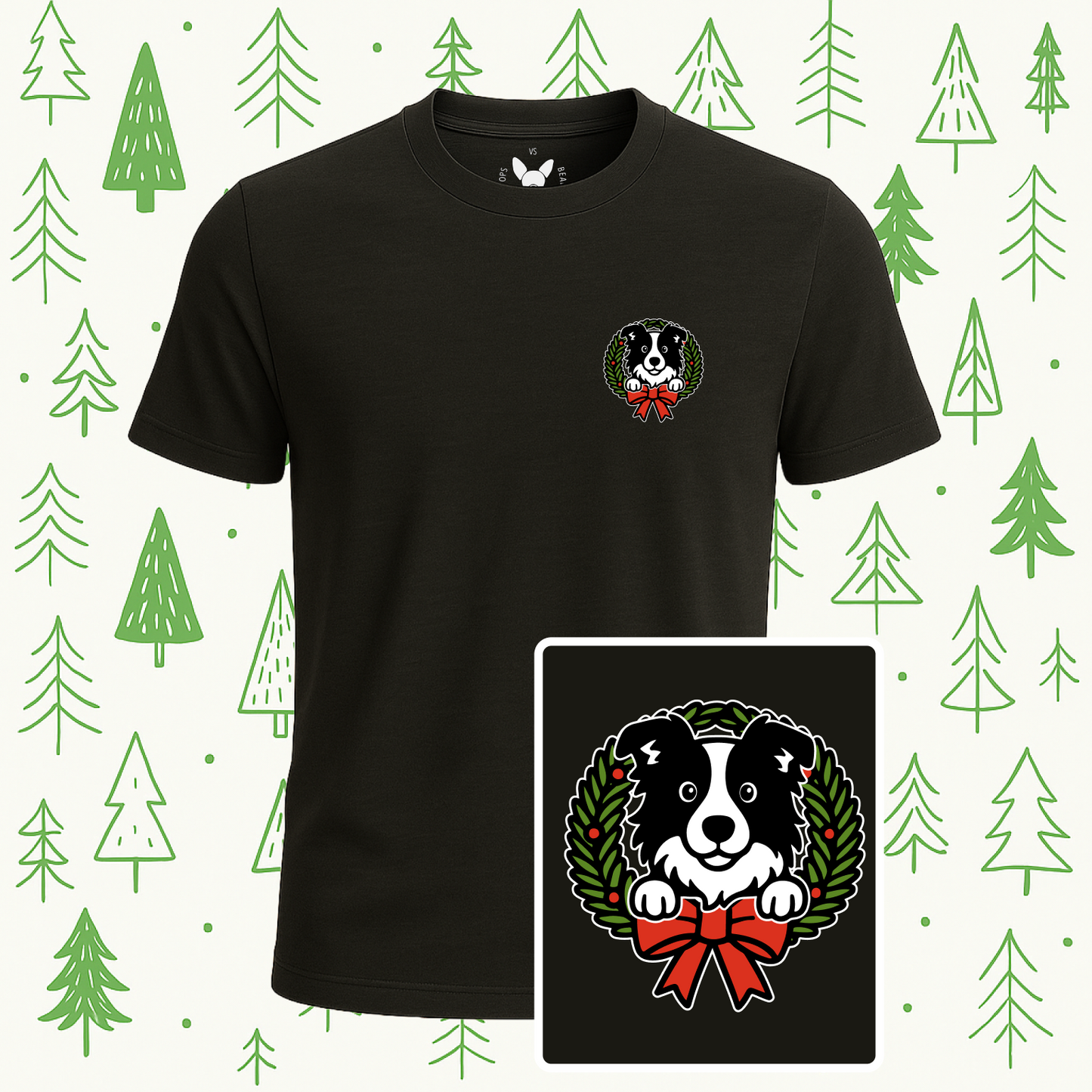 Border Collie Holiday Wreath Tee
