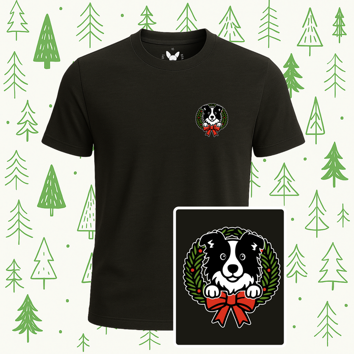 Border Collie Holiday Wreath Tee