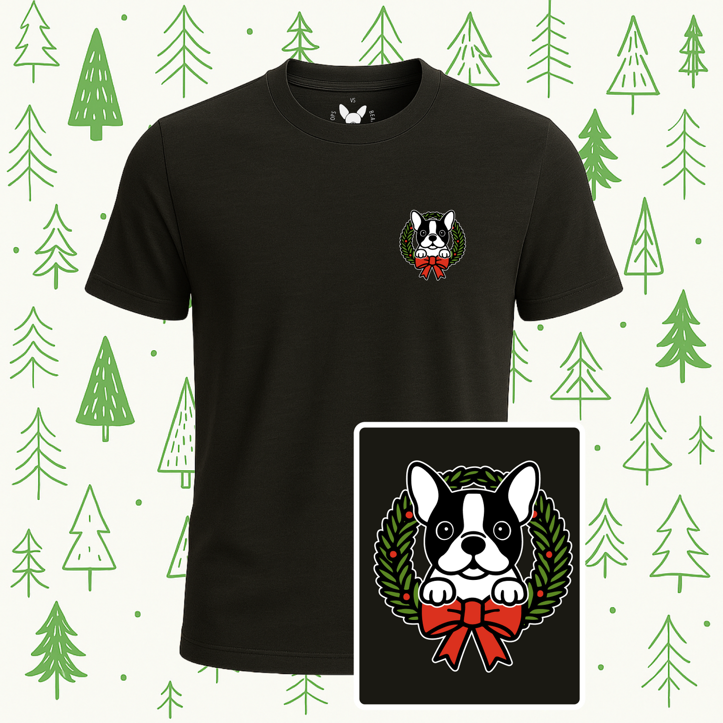 Boston Terrier Holiday Wreath Tee