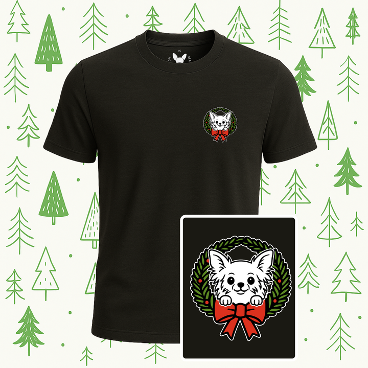 Long Haired Chihuahua Holiday Wreath Tee