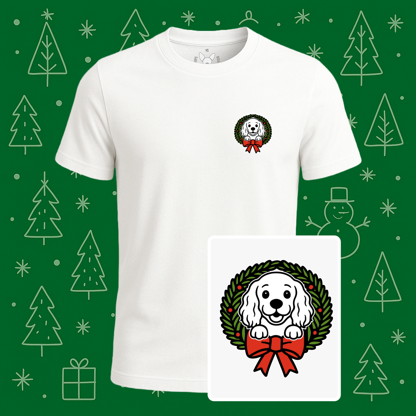 Cocker Spaniel Holiday Wreath Tee