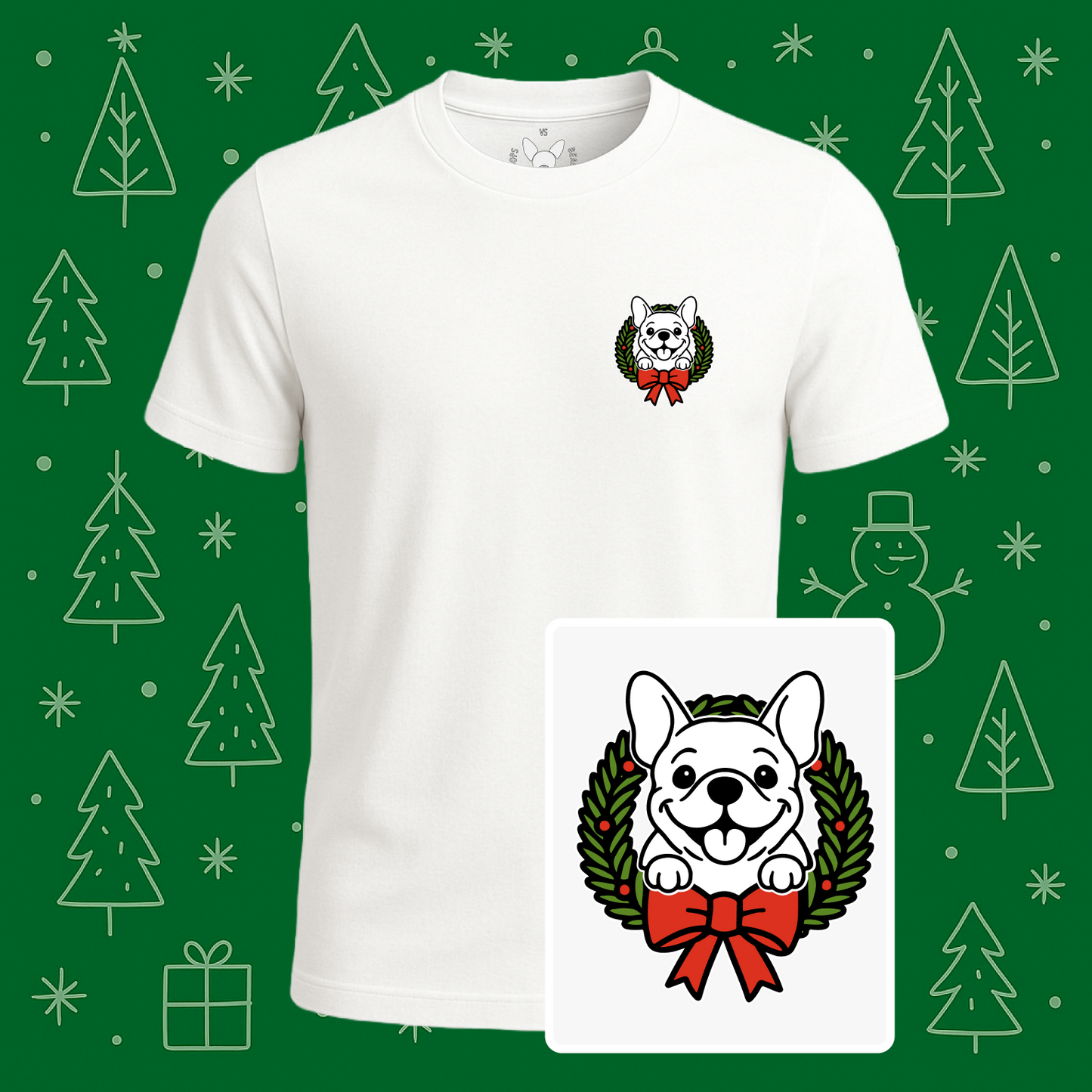 French Bulldog (Frenchie) Holiday Wreath Tee